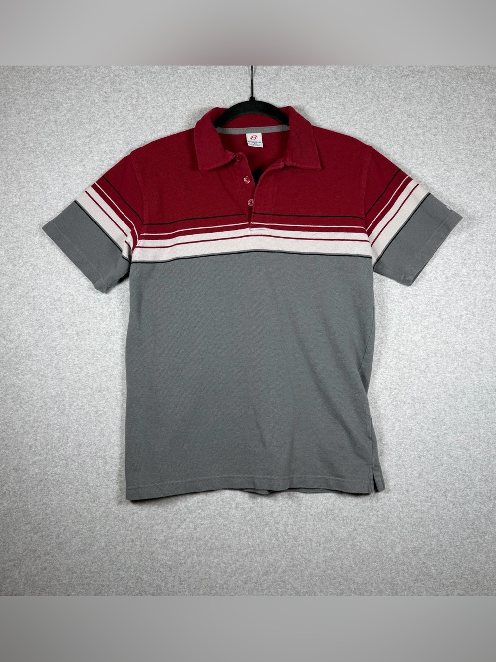 Vintage Anchor Blue Striped Colorblock Polo Shirt Burgundy Gray Y2K Men’s Small